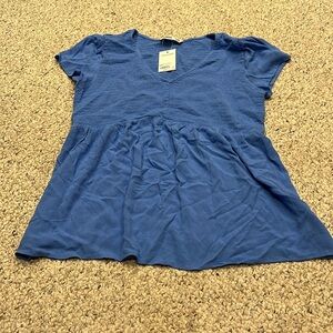NEW Sonoma Maternity Short Sleeve Top Blue Babydoll Smocked Sz Medium